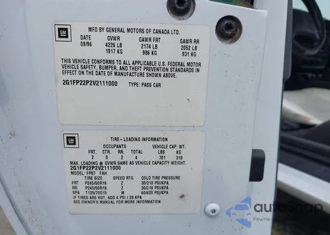 1997 Chevrolet Camaro Z28 из США, поврежденный, VIN 2G1FP22P2V2111000